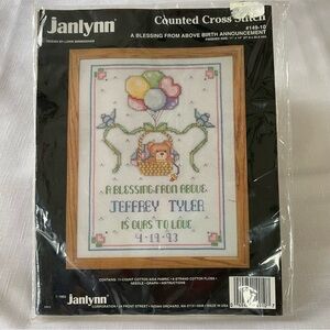 Janlynn 1993 Cross Stitch Kit A Blessing From Above Birth Announcement #149-10